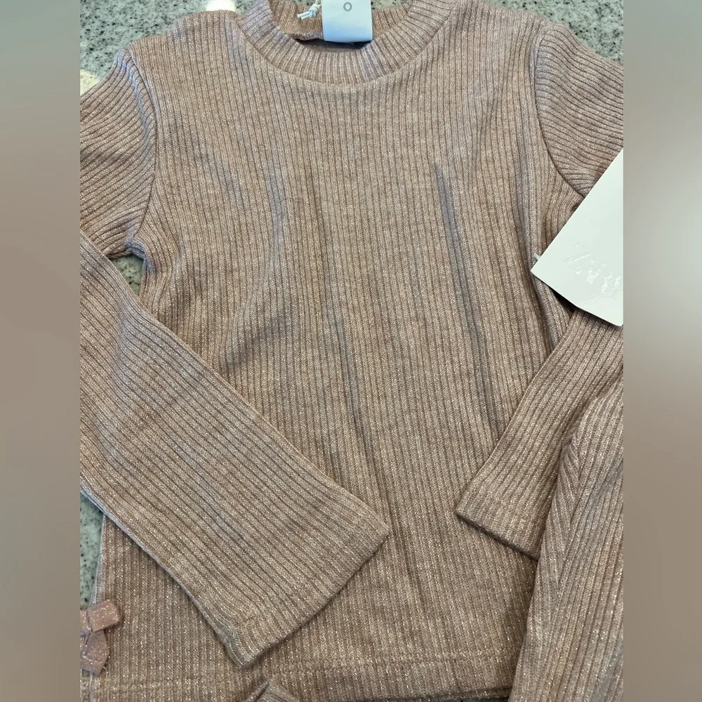 Zara Kids Ribbed Matching Set in Light Mauve Pink